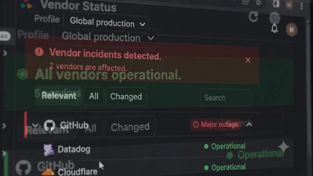 Staged footage: a developer works past 3 a.m., a status dashboard glowing beside the code